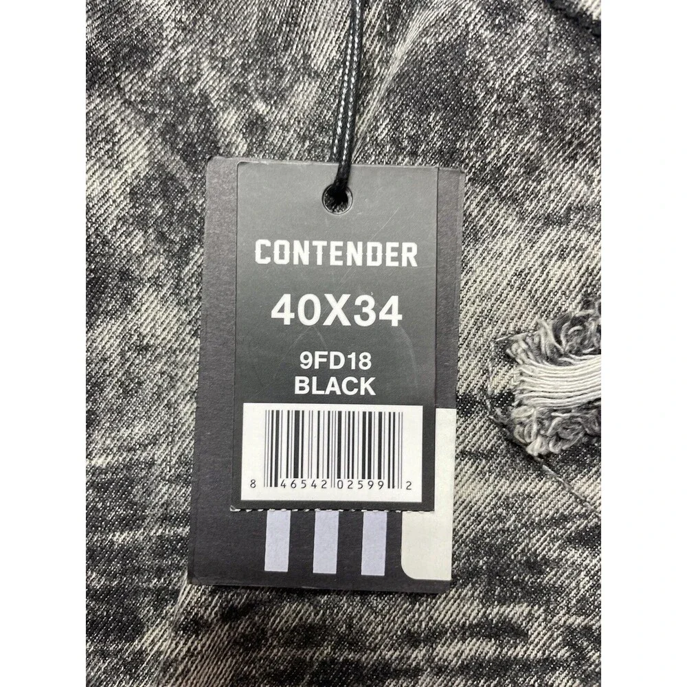Contender Premium Men's Slim Straight Leg Patched Distressed Jeans Size 40x34